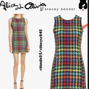Alice + Olivia Multicolor Houndstooth Jackie-O Style Dress sz0